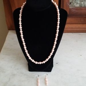 Rose pearl necklace + earrings